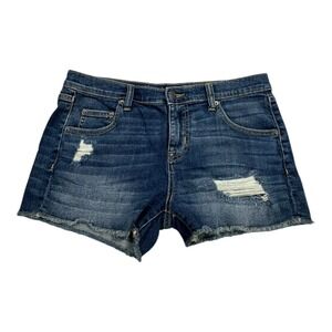 Denim Boyfriend Shorts Distressed Frayed Hem Blue Jeans Size 6 28
